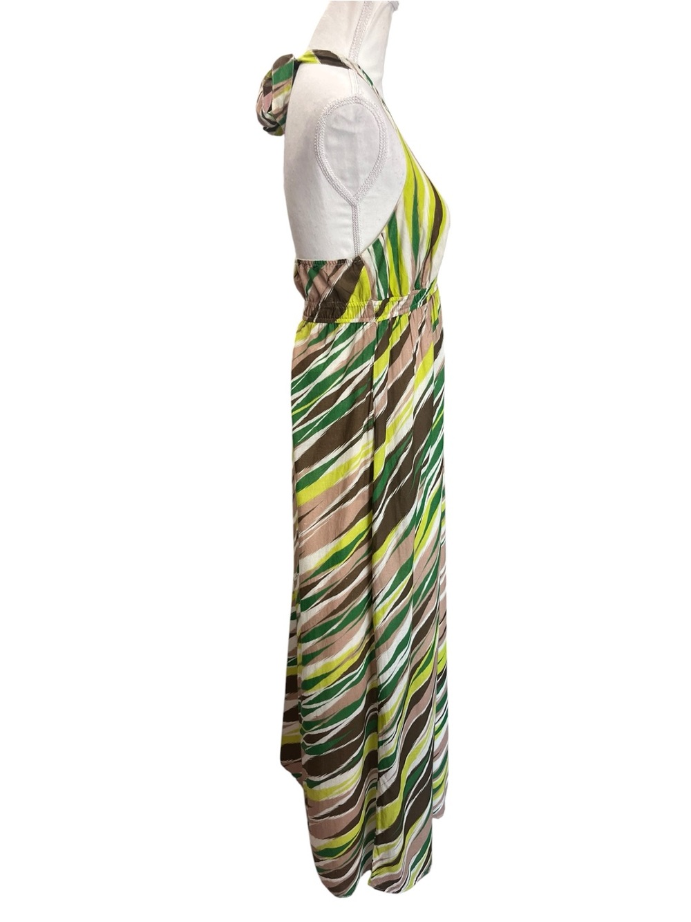 GAP NWT Halter Maxi Dress Medium Green Brown Abstract Stripe Cotton - Picture 7 of 13